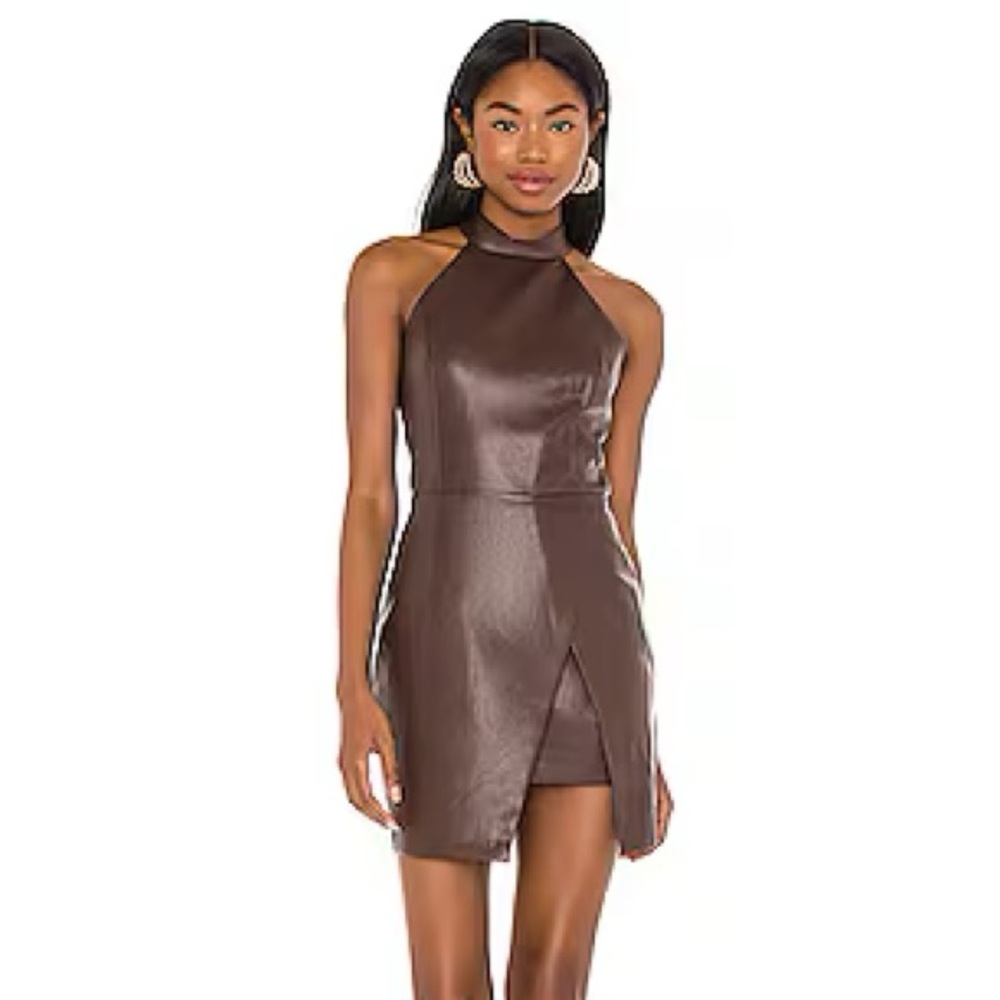 Amanda Uprichard Raelynn Leather Mini Dress in Chocolate